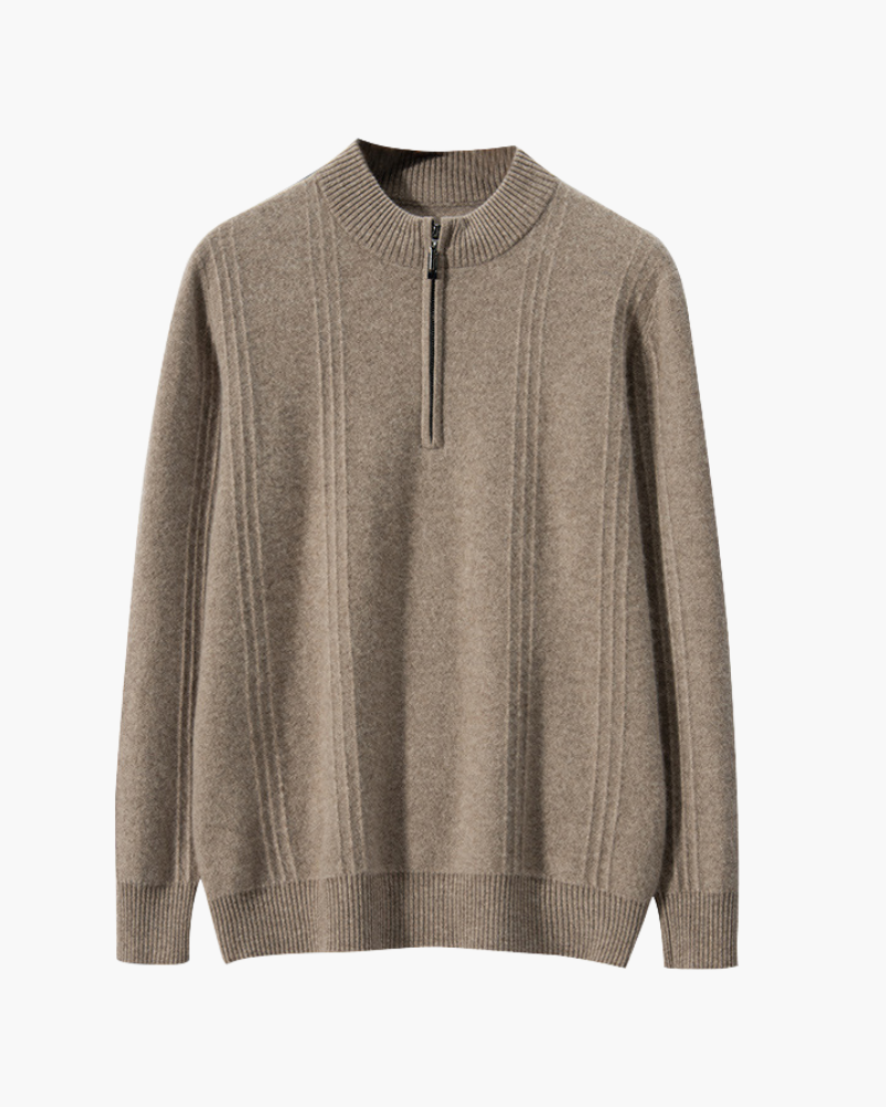 VELMAR | Herren Kaschmir-Strickpullover mit Reißverschluss Stehkragen