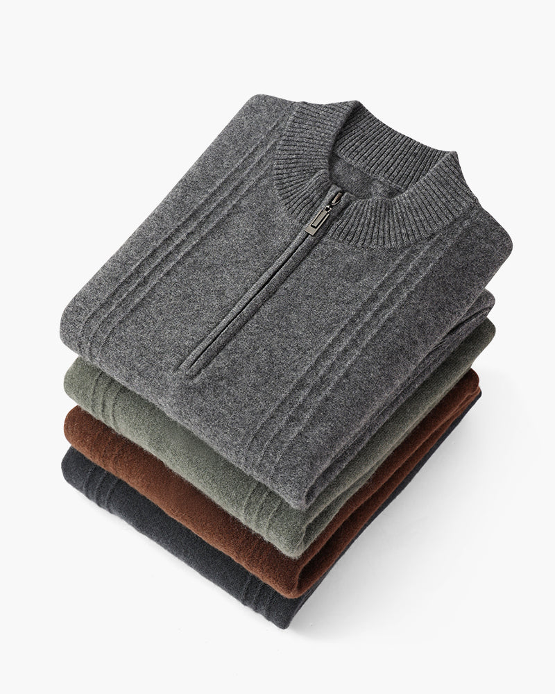 VELMAR | Herren Kaschmir-Strickpullover mit Reißverschluss Stehkragen