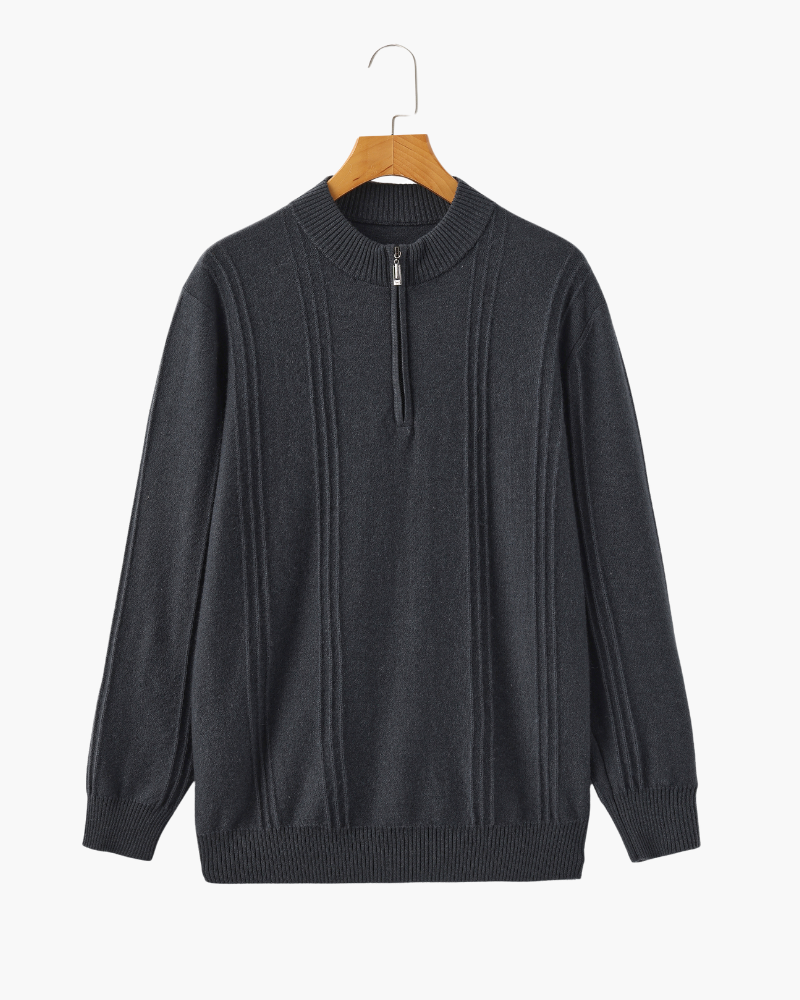 VELMAR | Herren Kaschmir-Strickpullover mit Reißverschluss Stehkragen