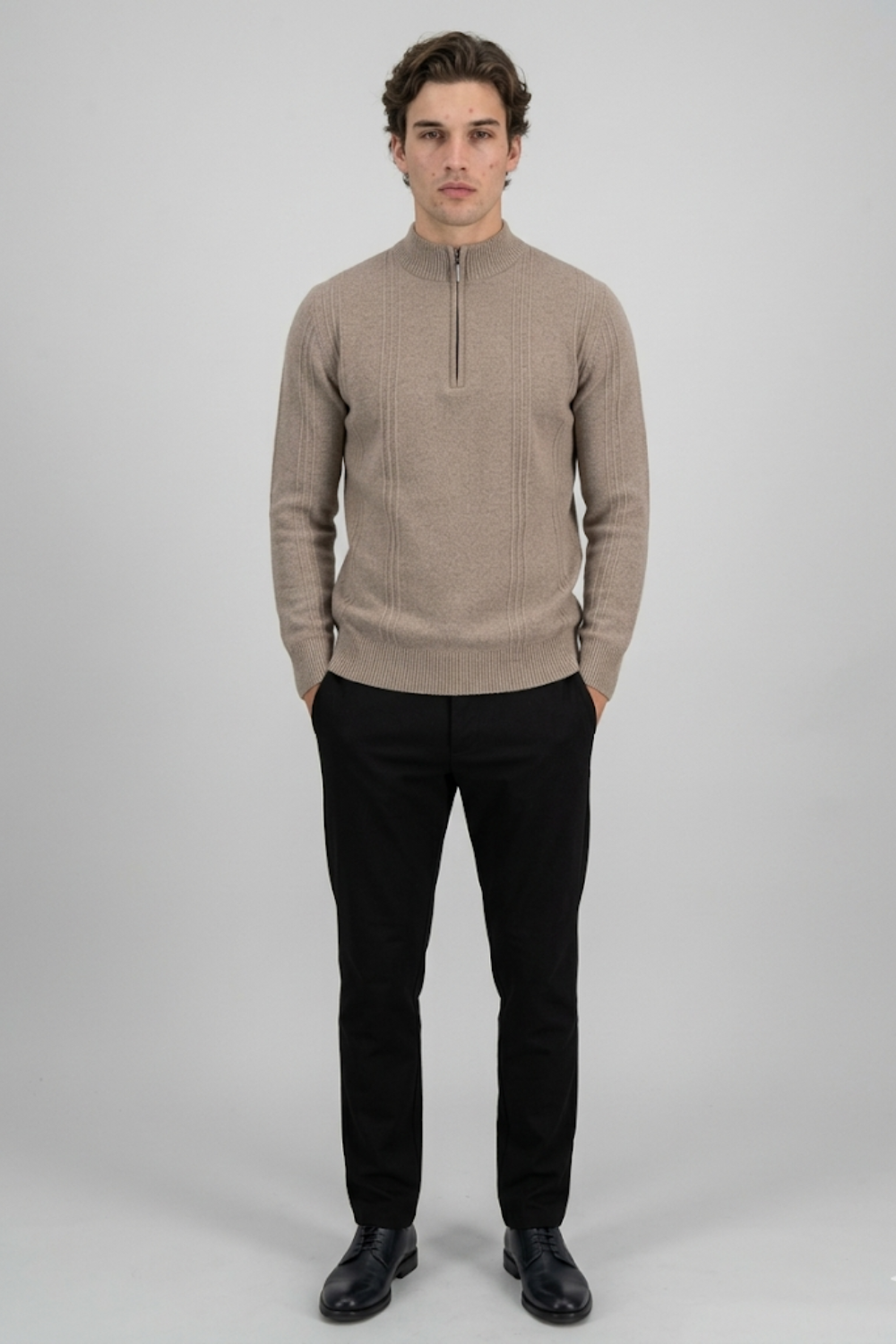 VELMAR | Herren Kaschmir-Strickpullover mit Reißverschluss Stehkragen