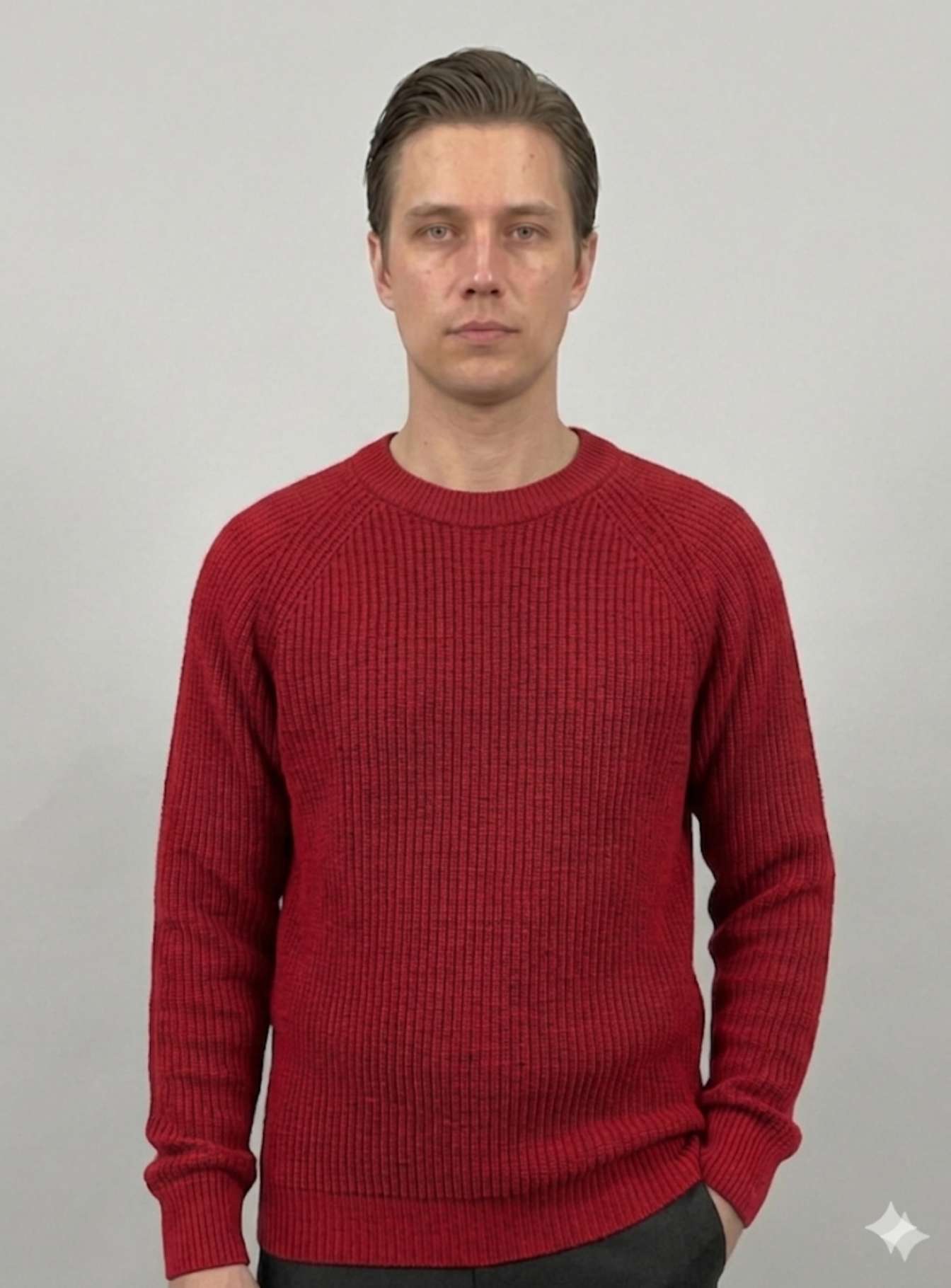 VELMAR | Herren Crewneck Merino Wolle Rippstrick Premium Qualität