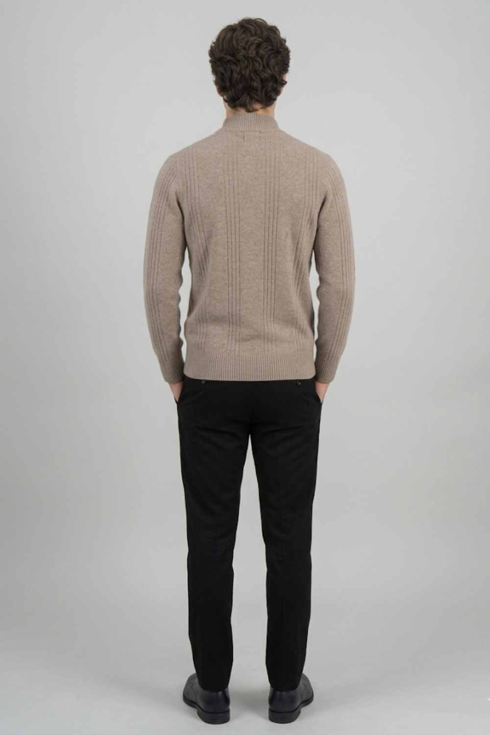 VELMAR | Herren Kaschmir-Strickpullover mit Reißverschluss Stehkragen