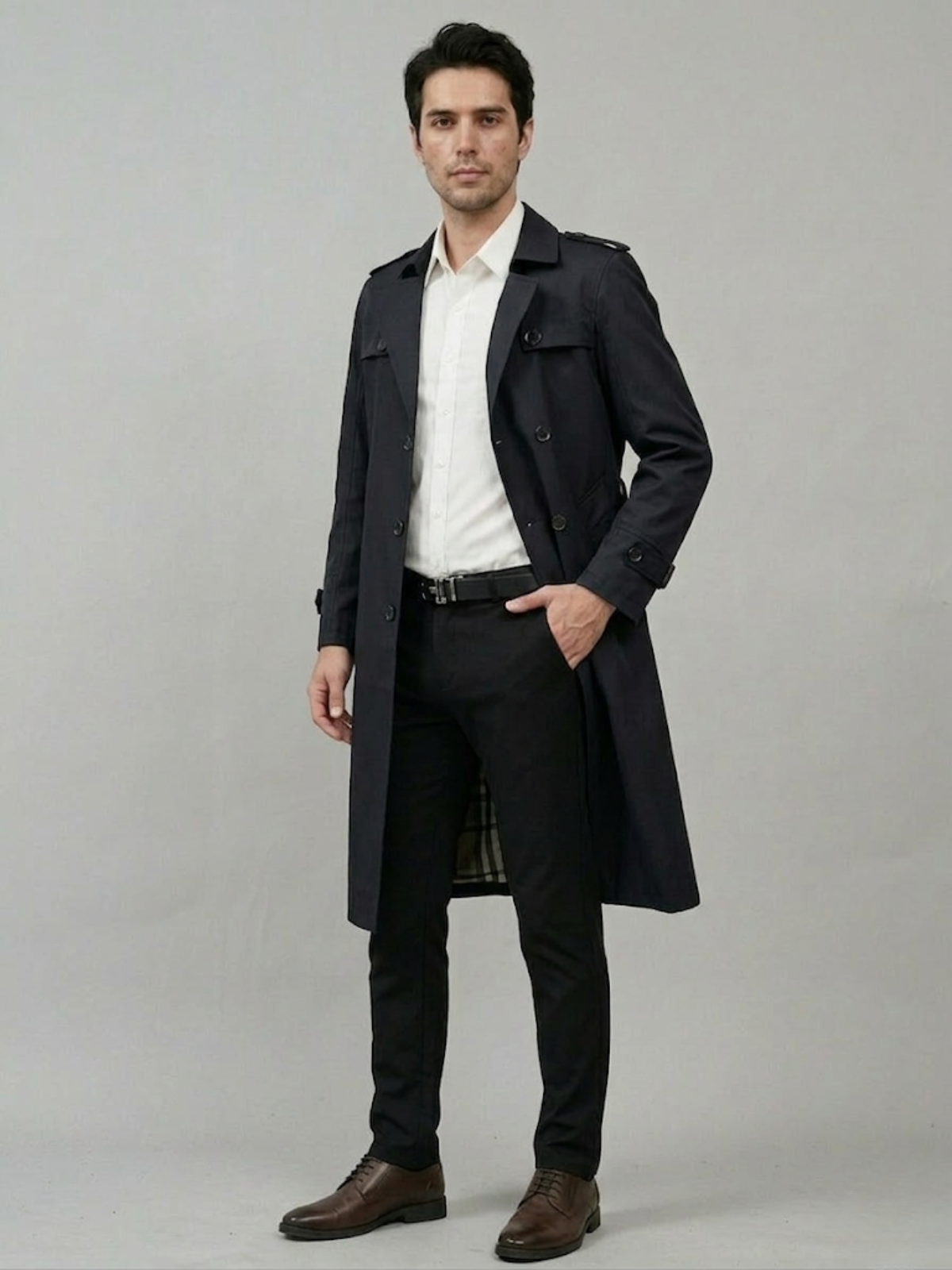 VELMAR | Herren Trenchcoat Elegant Lang Business Mantel Doppelreiher