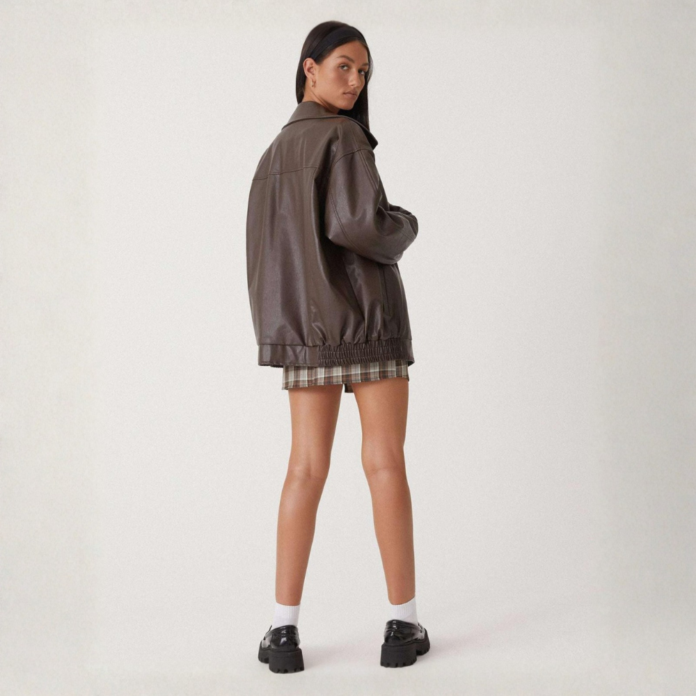 VELMAR | Oversized Lederjacke Damen – Modischer Look, Hochwertiges Kunstleder