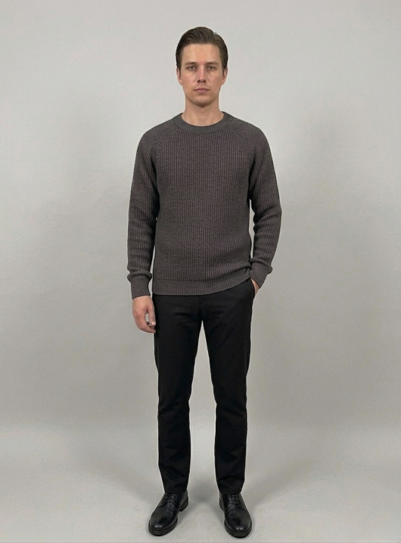 VELMAR | Herren Crewneck Merino Wolle Rippstrick Premium Qualität
