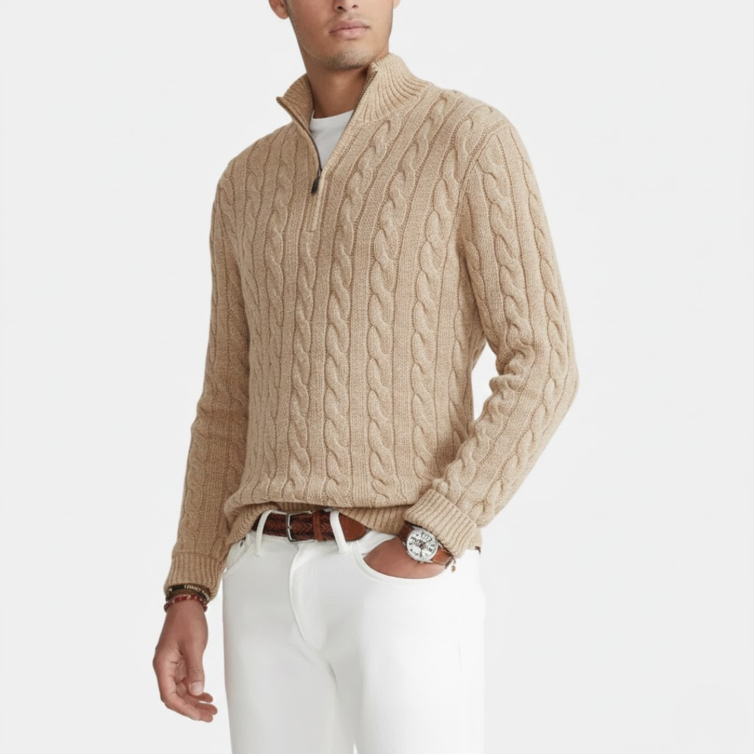 VELMAR | Herren Half Zip Pullover – Zeitloses Zopfmuster trifft moderne Raffinesse