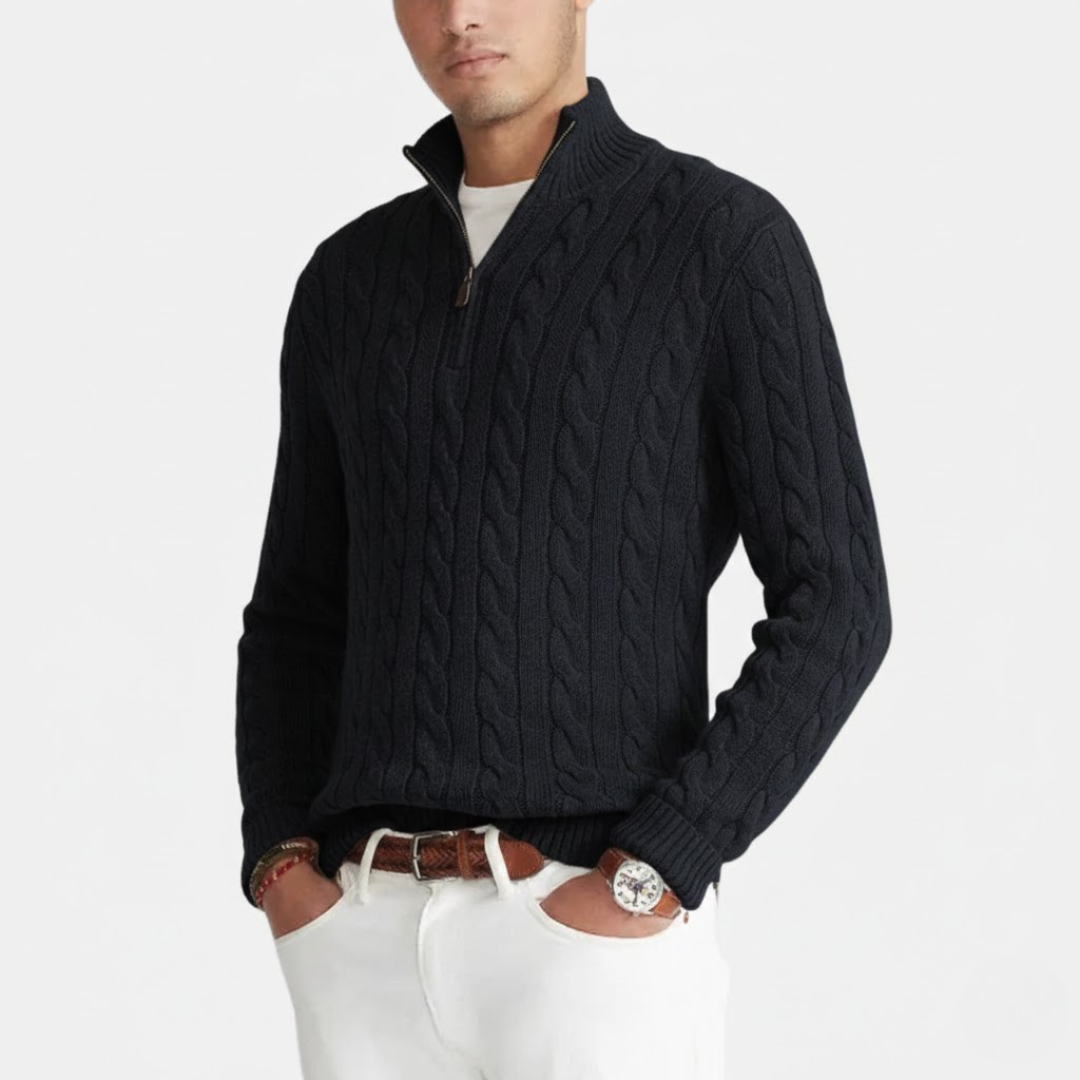 VELMAR | Herren Half Zip Pullover – Zeitloses Zopfmuster trifft moderne Raffinesse