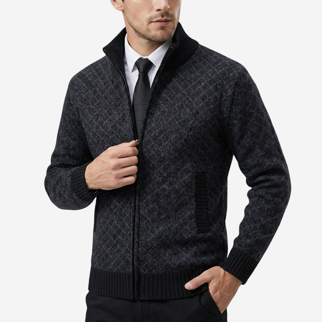 VELMAR | Herren Strickpullover mit durchgehendem Reißverschluss Gemustert Klassisch