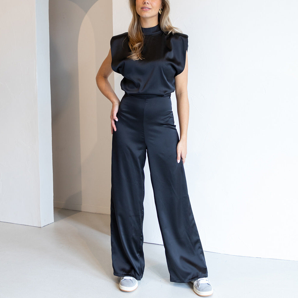 VELMAR | Damen Jumpsuit in Satin-Optik kaufen – Ärmellos, Weites Bein, Offener Rücken