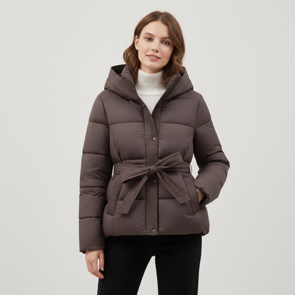 VELMAR | Damen Winter-Parka Puffer – Abnehmbare Kapuze & Bindegürtel