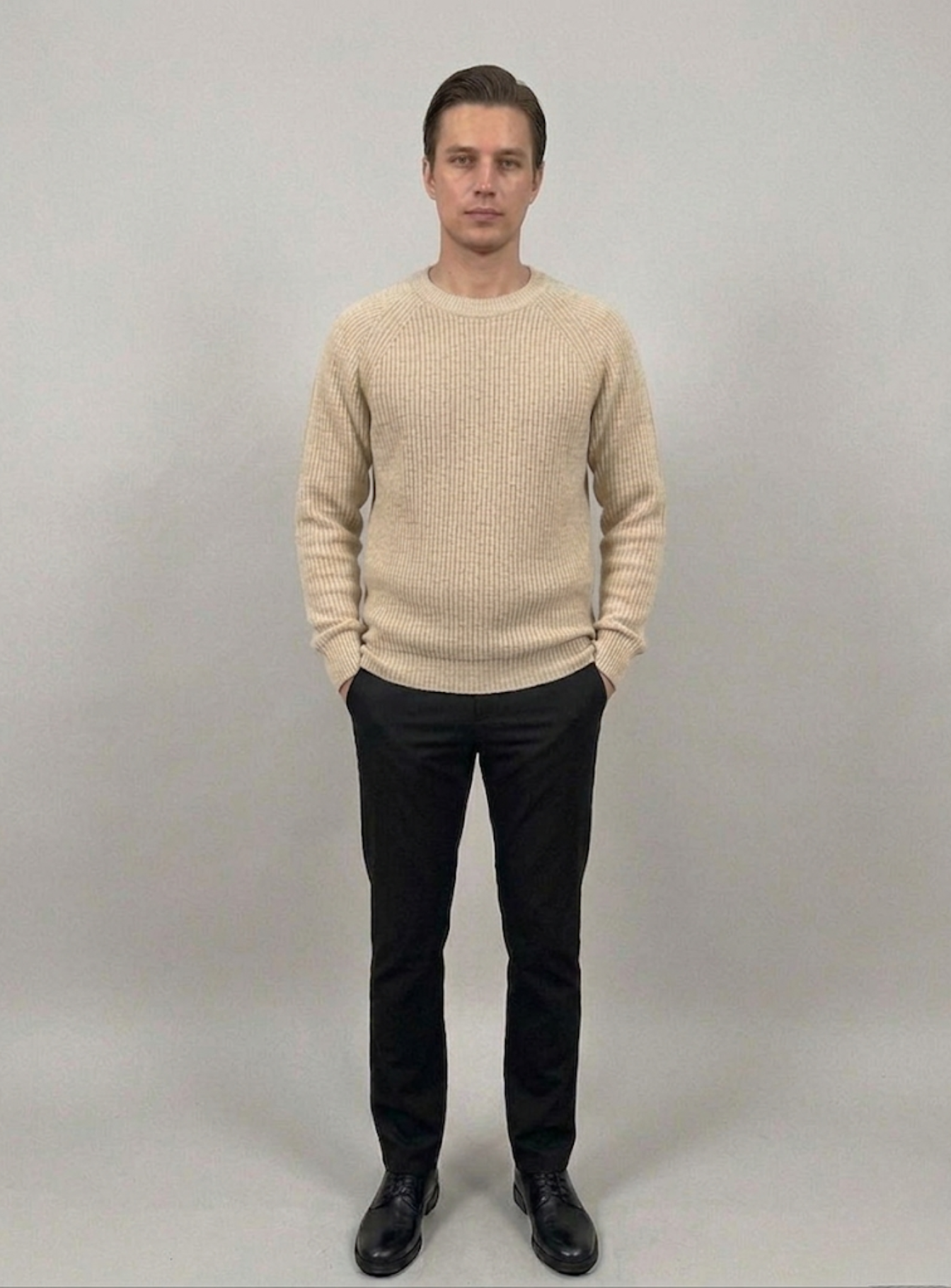 VELMAR | Herren Crewneck Merino Wolle Rippstrick Premium Qualität