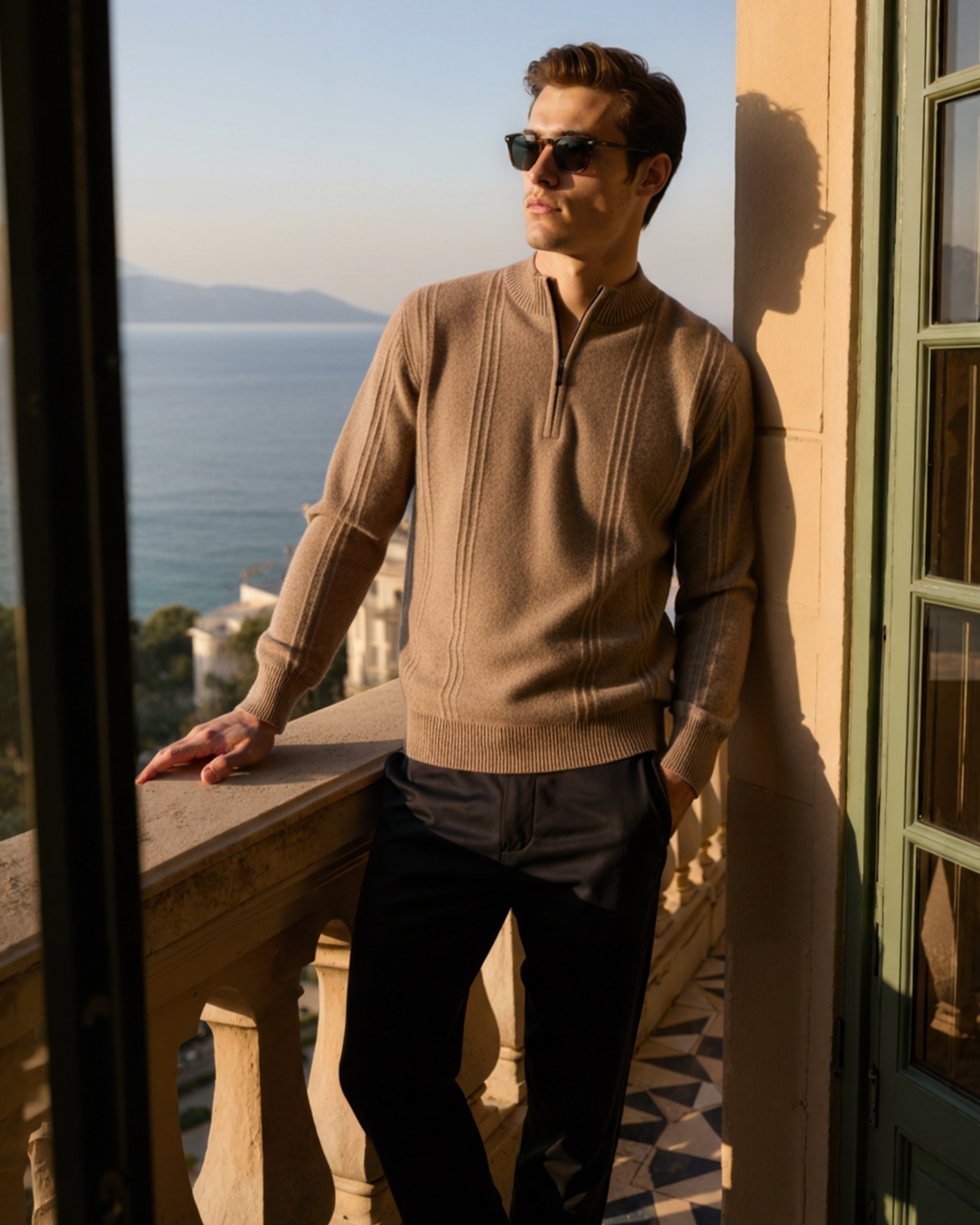 VELMAR | Herren Kaschmir-Strickpullover mit Reißverschluss Stehkragen