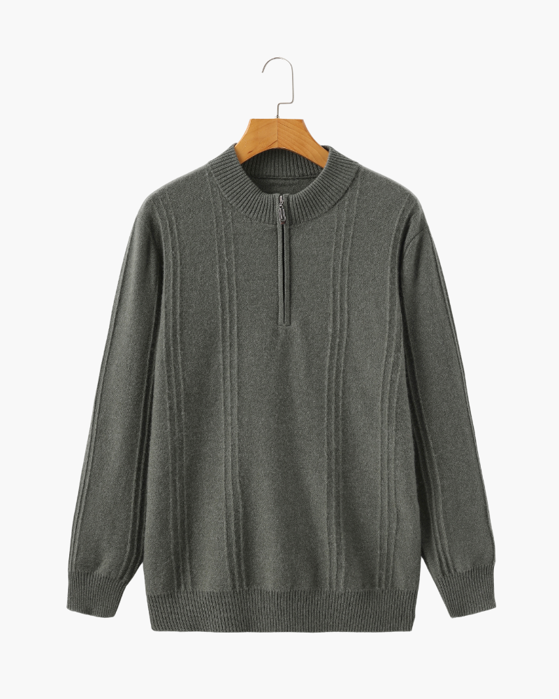 VELMAR | Herren Kaschmir-Strickpullover mit Reißverschluss Stehkragen