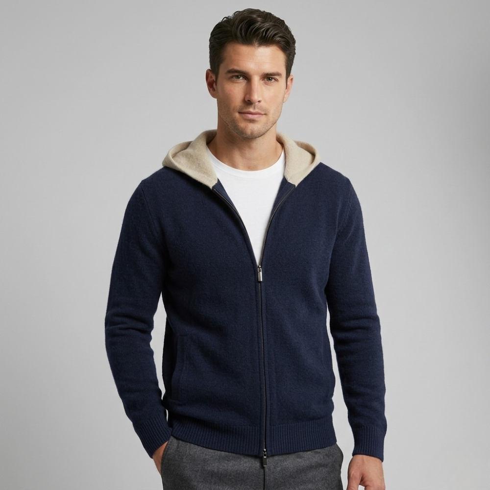 VELMAR | Herren 100% Merino Hoodie Reißverschluss Warm
