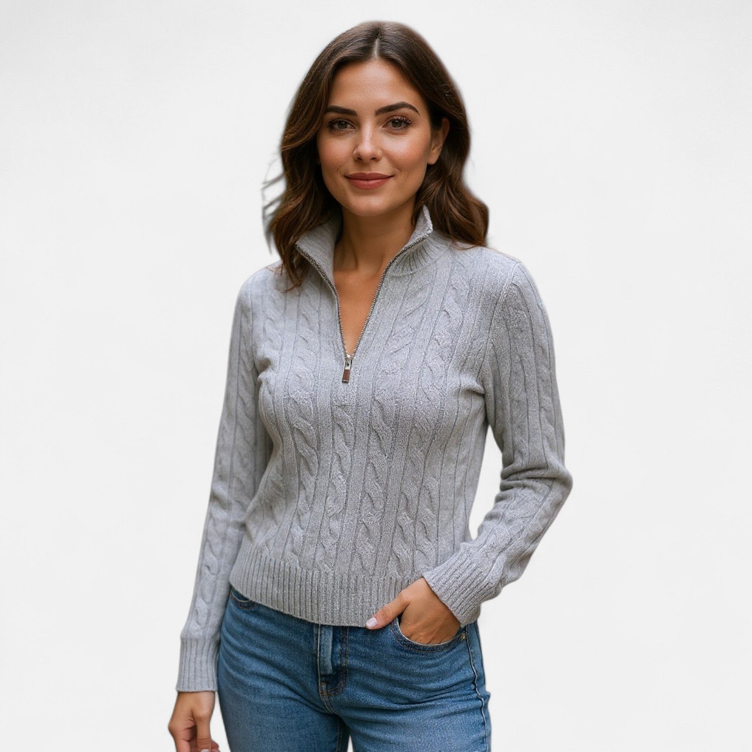 VELMAR | Damen Strickpullover – Gerippter Half-Zip für zeitlose Eleganz