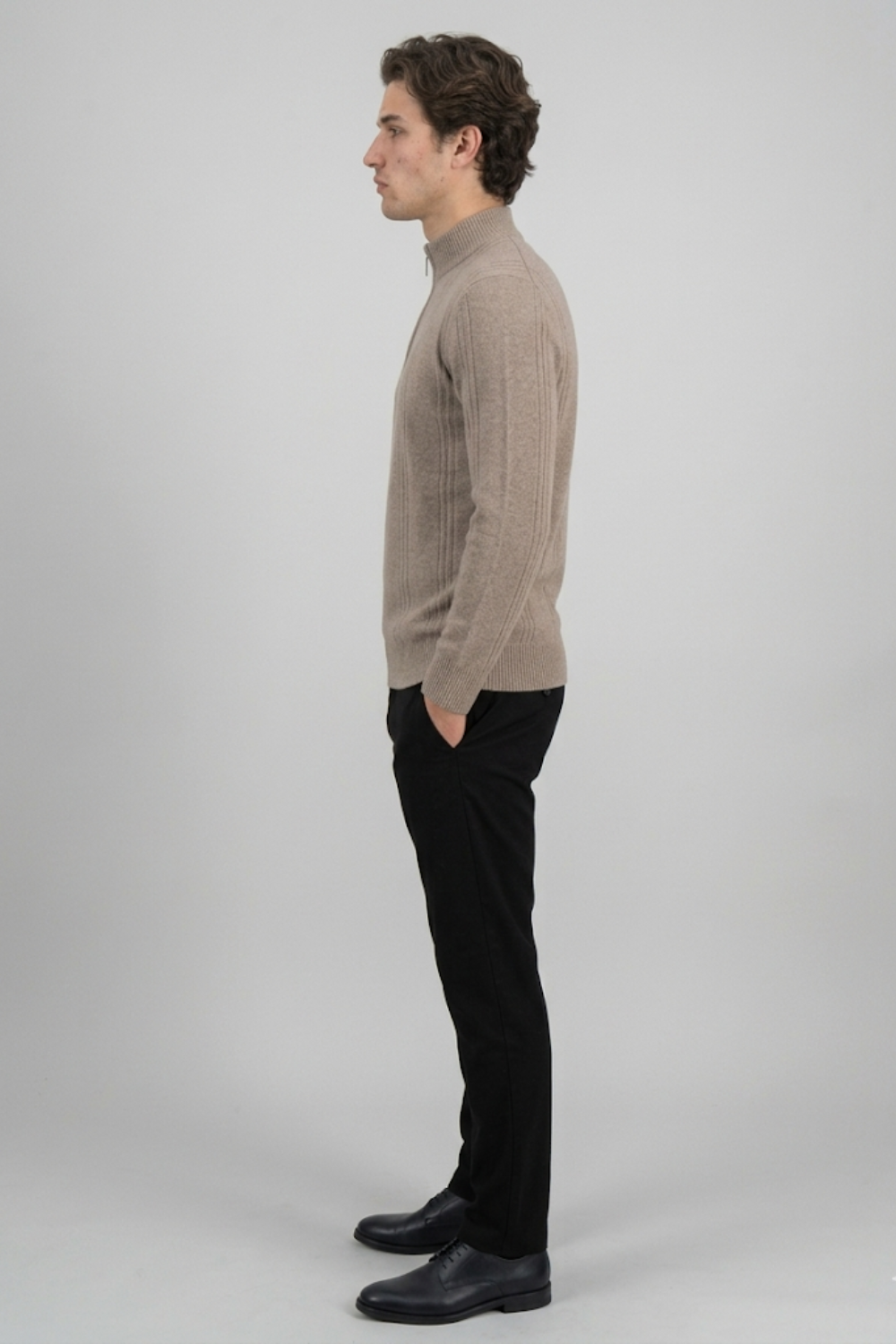 VELMAR | Herren Kaschmir-Strickpullover mit Reißverschluss Stehkragen