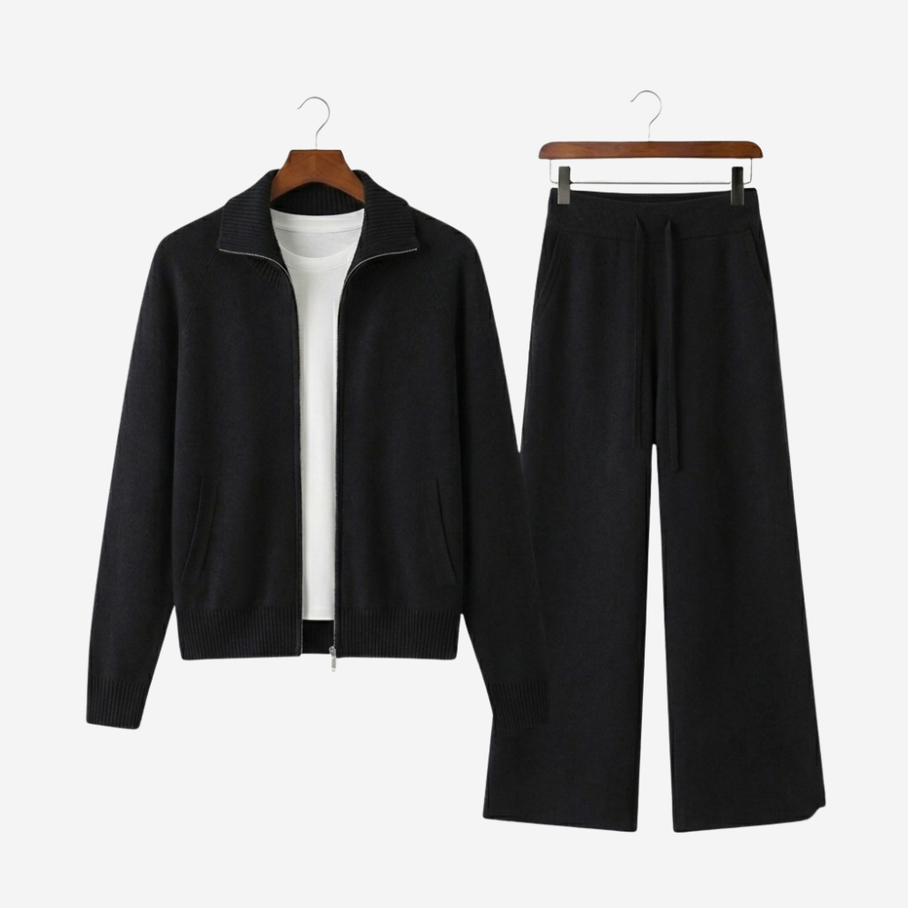 Velmar | Damen Set aus Merinowolle – Zip Jacke & Weite Hose