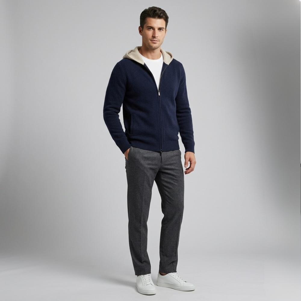 VELMAR | Herren 100% Merino Hoodie Reißverschluss Warm