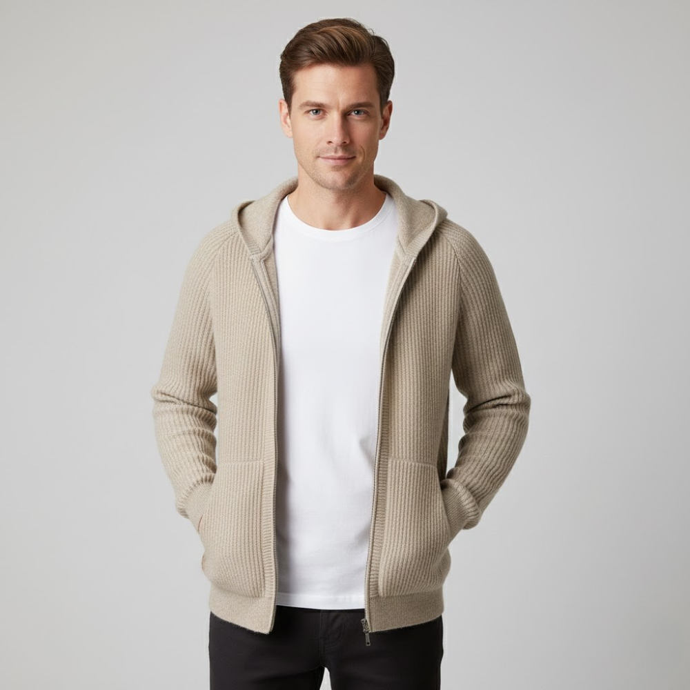 Velmar | Merino Zip Hoodie Herren Rippstrick aus Merinowolle