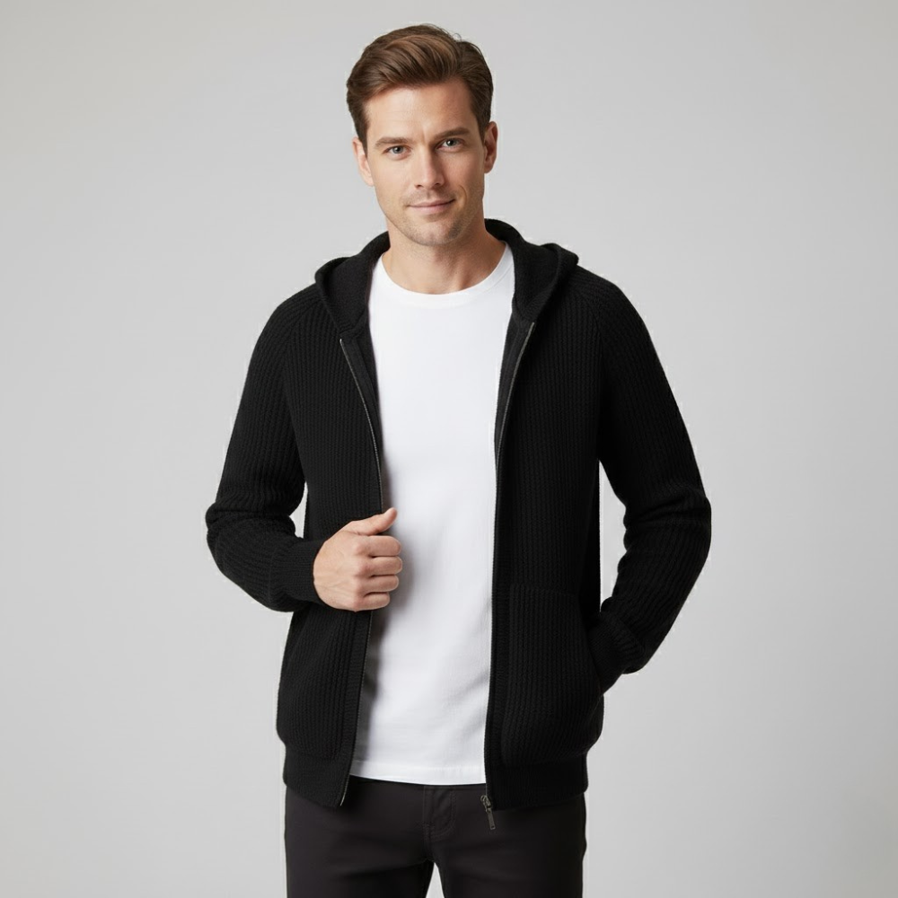 Velmar | Merino Zip Hoodie Herren Rippstrick aus Merinowolle