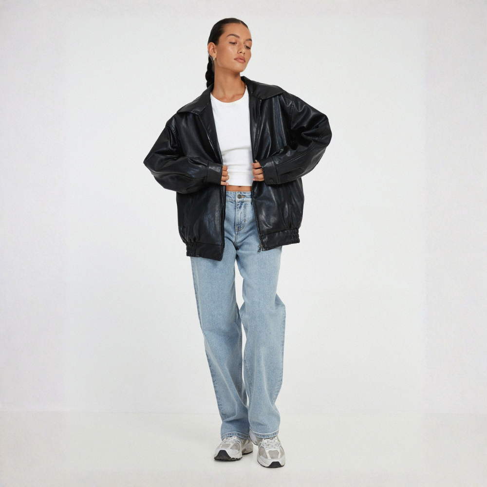 VELMAR | Oversized Lederjacke Damen – Modischer Look, Hochwertiges Kunstleder