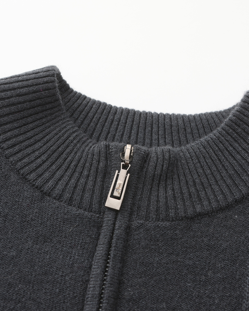 VELMAR | Herren Kaschmir-Strickpullover mit Reißverschluss Stehkragen