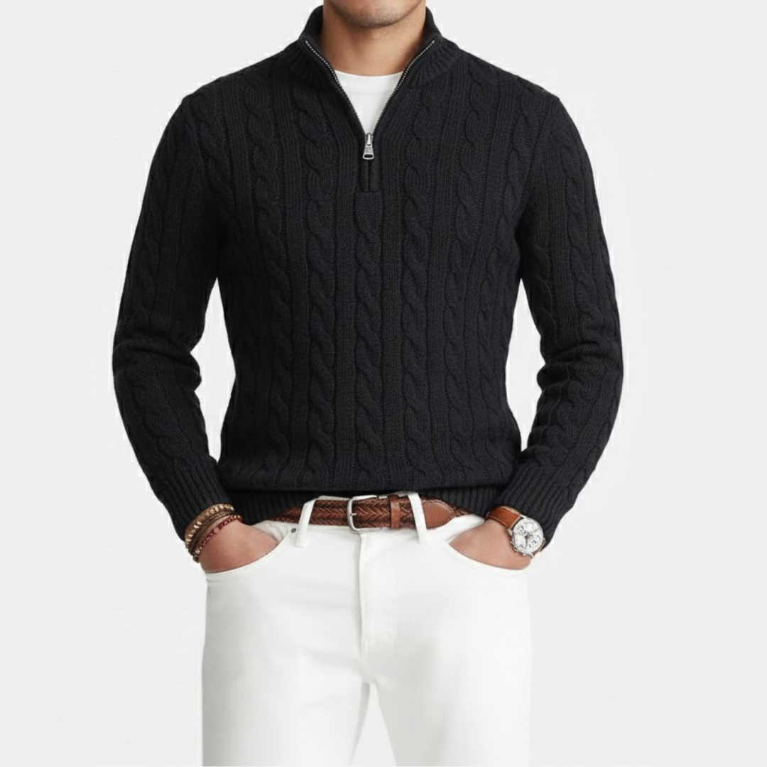 VELMAR | Herren Half Zip Pullover – Zeitloses Zopfmuster trifft moderne Raffinesse