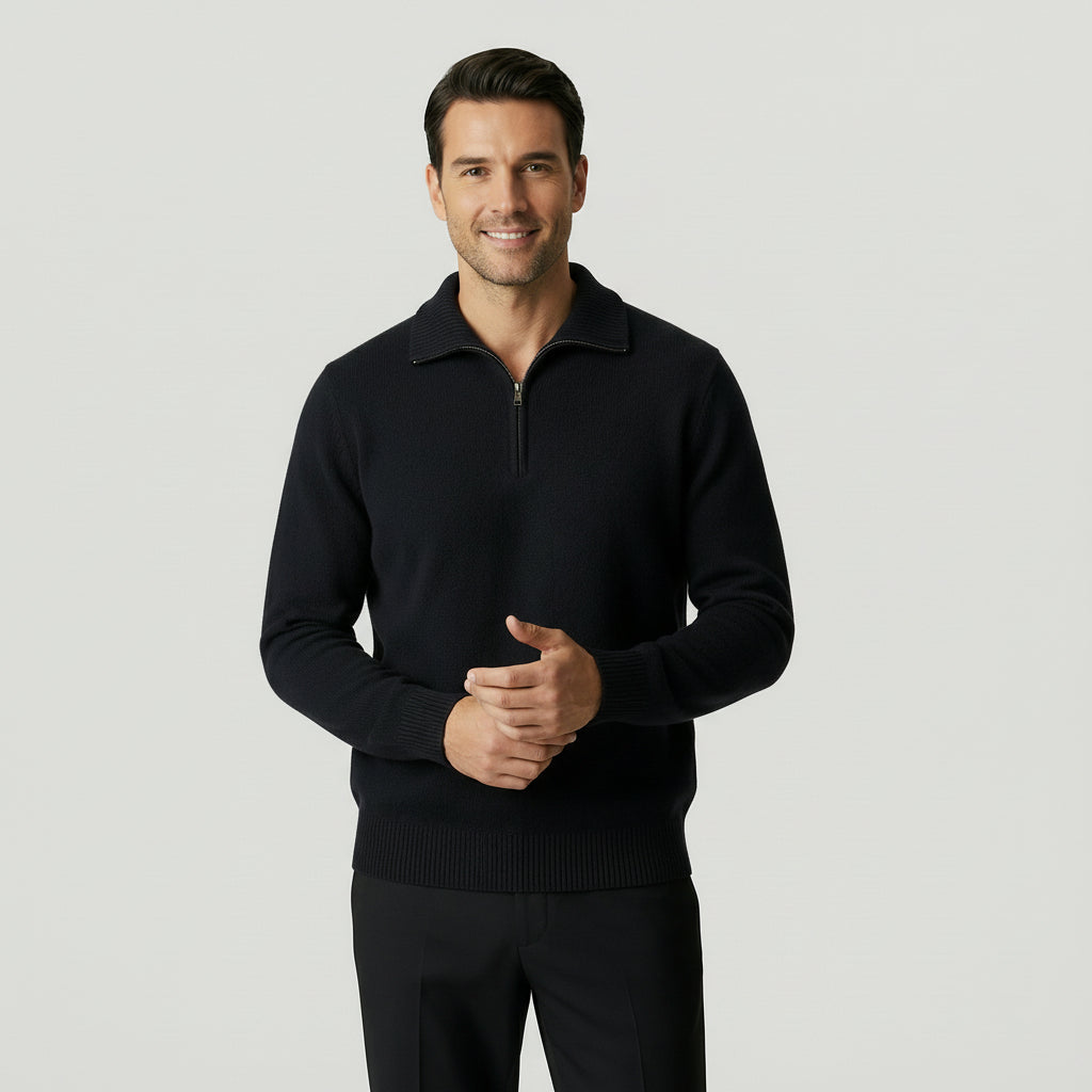VELMAR | Herren Merino Strickpullover Extra-Fein mit Reißverschluss