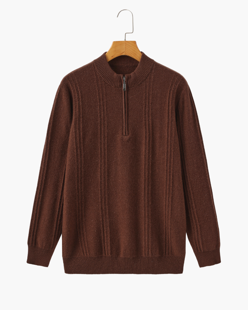 VELMAR | Herren Kaschmir-Strickpullover mit Reißverschluss Stehkragen