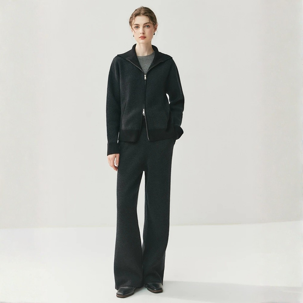 Velmar | Damen Set aus Merinowolle – Zip Jacke & Weite Hose