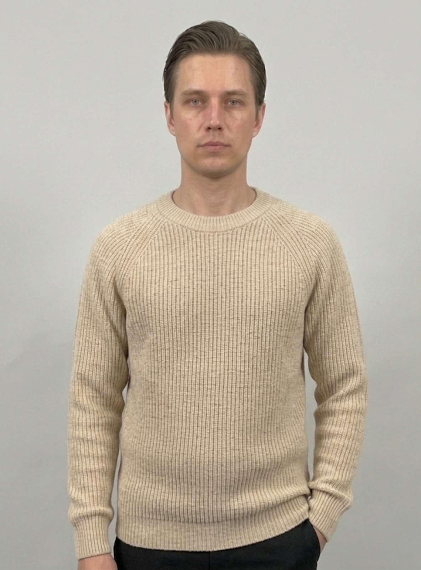 VELMAR | Herren Crewneck Merino Wolle Rippstrick Premium Qualität