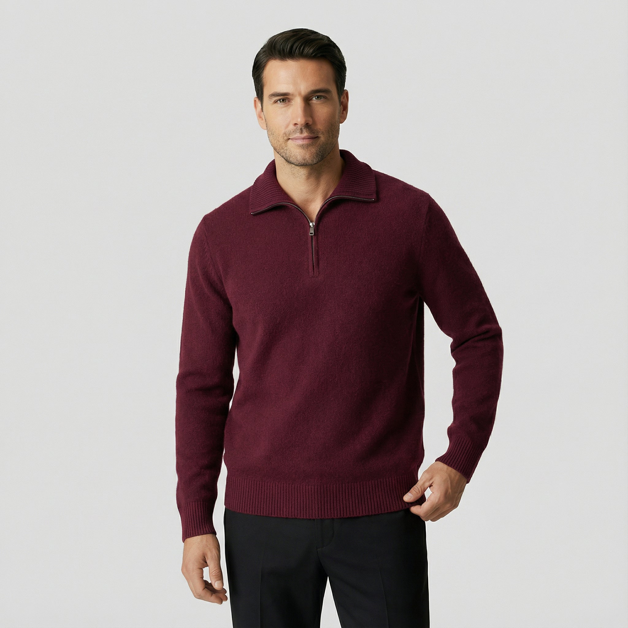 VELMAR | Herren Merino Strickpullover Extra-Fein mit Reißverschluss