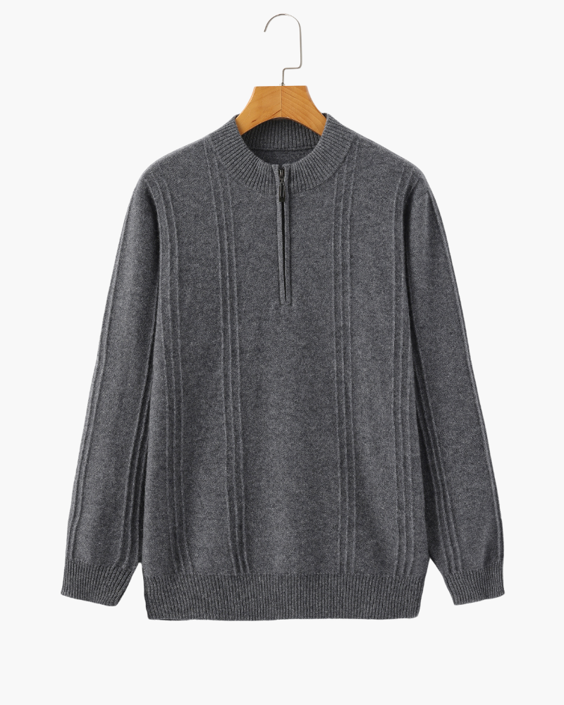 VELMAR | Herren Kaschmir-Strickpullover mit Reißverschluss Stehkragen