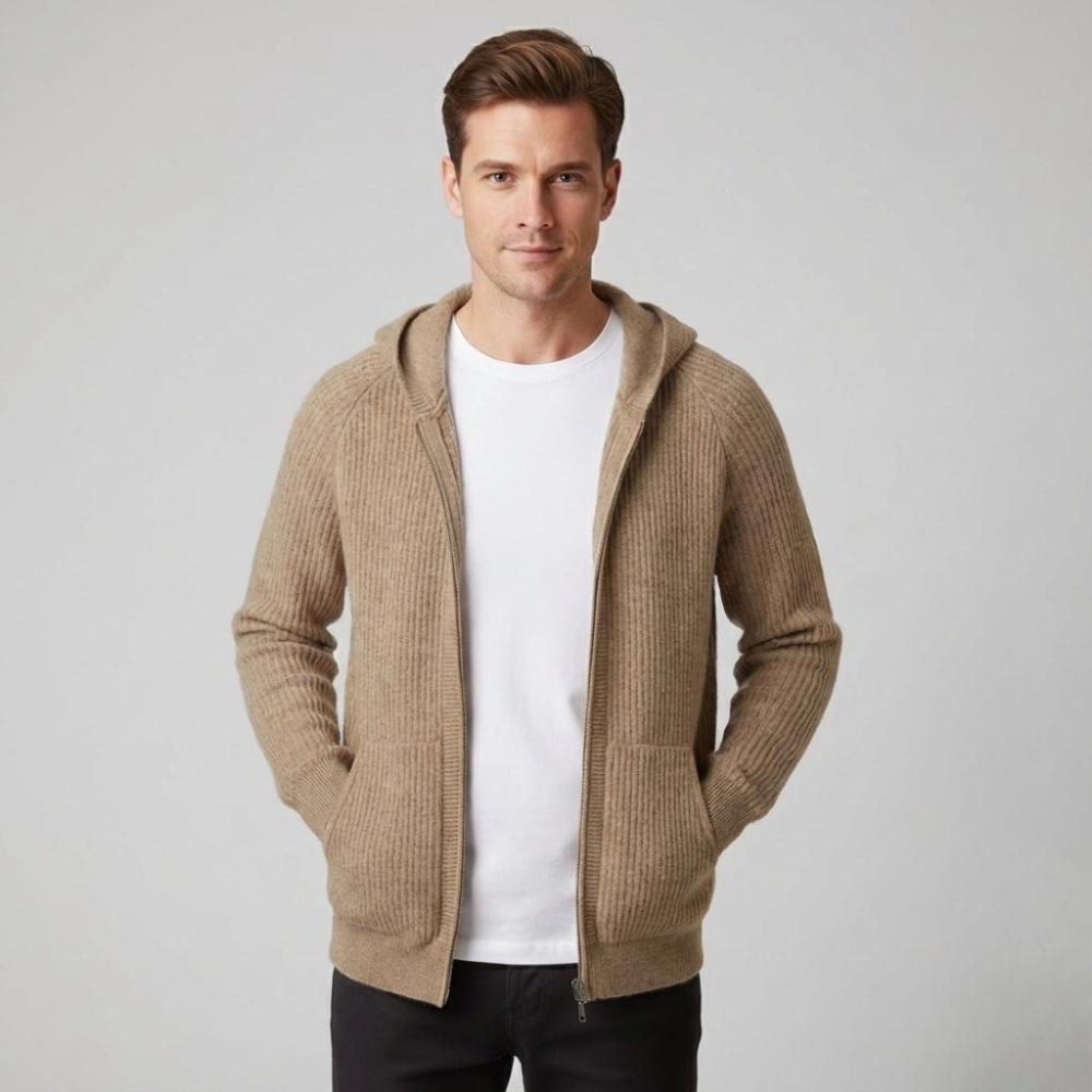 Velmar | Merino Zip Hoodie Herren Rippstrick aus Merinowolle