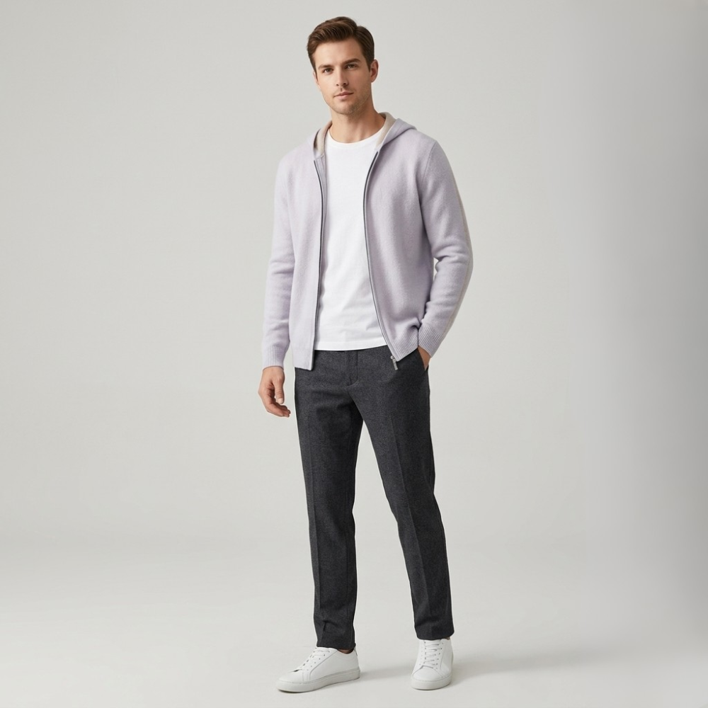 VELMAR | Herren 100% Merino Hoodie Reißverschluss Warm