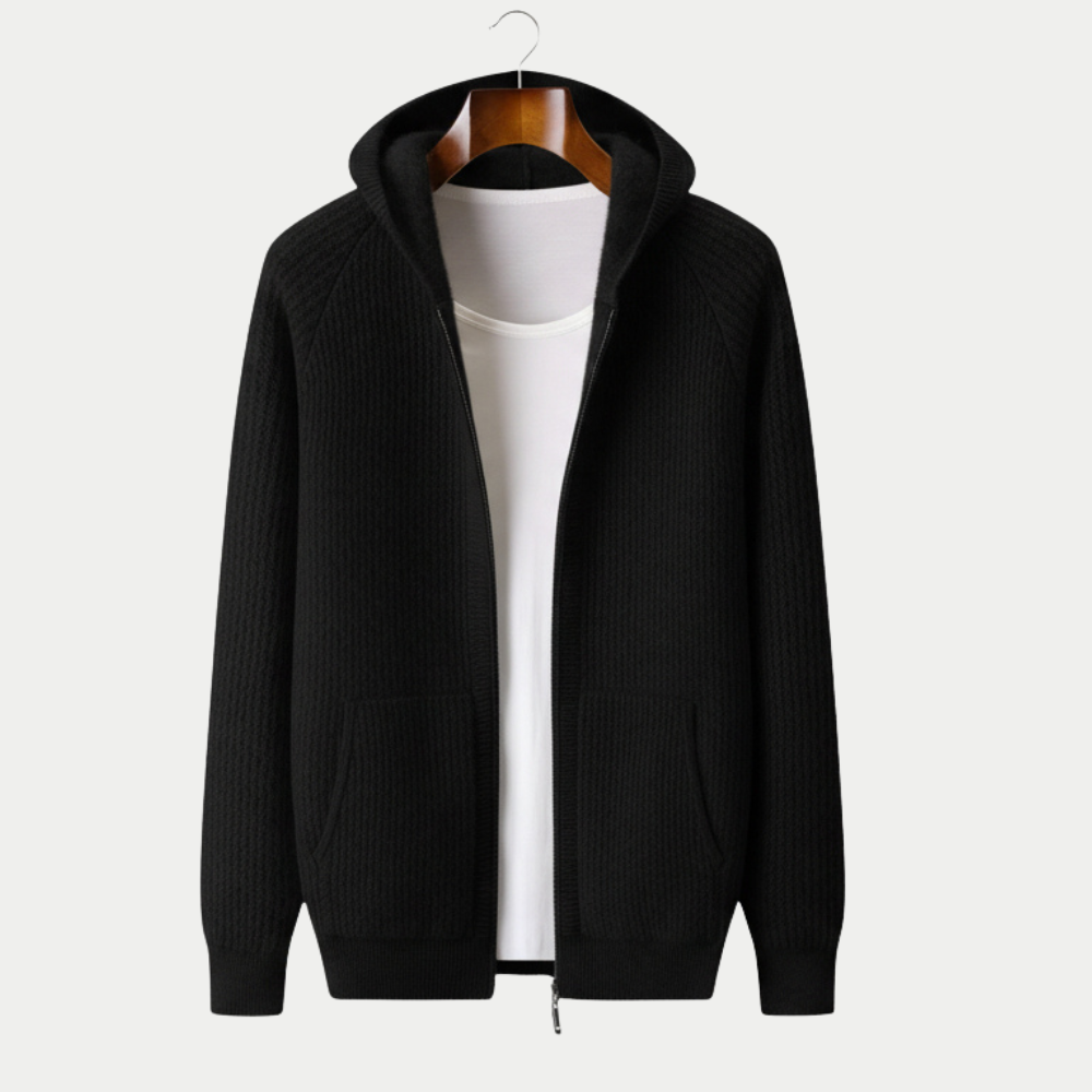 Velmar | Merino Zip Hoodie Herren Rippstrick aus Merinowolle