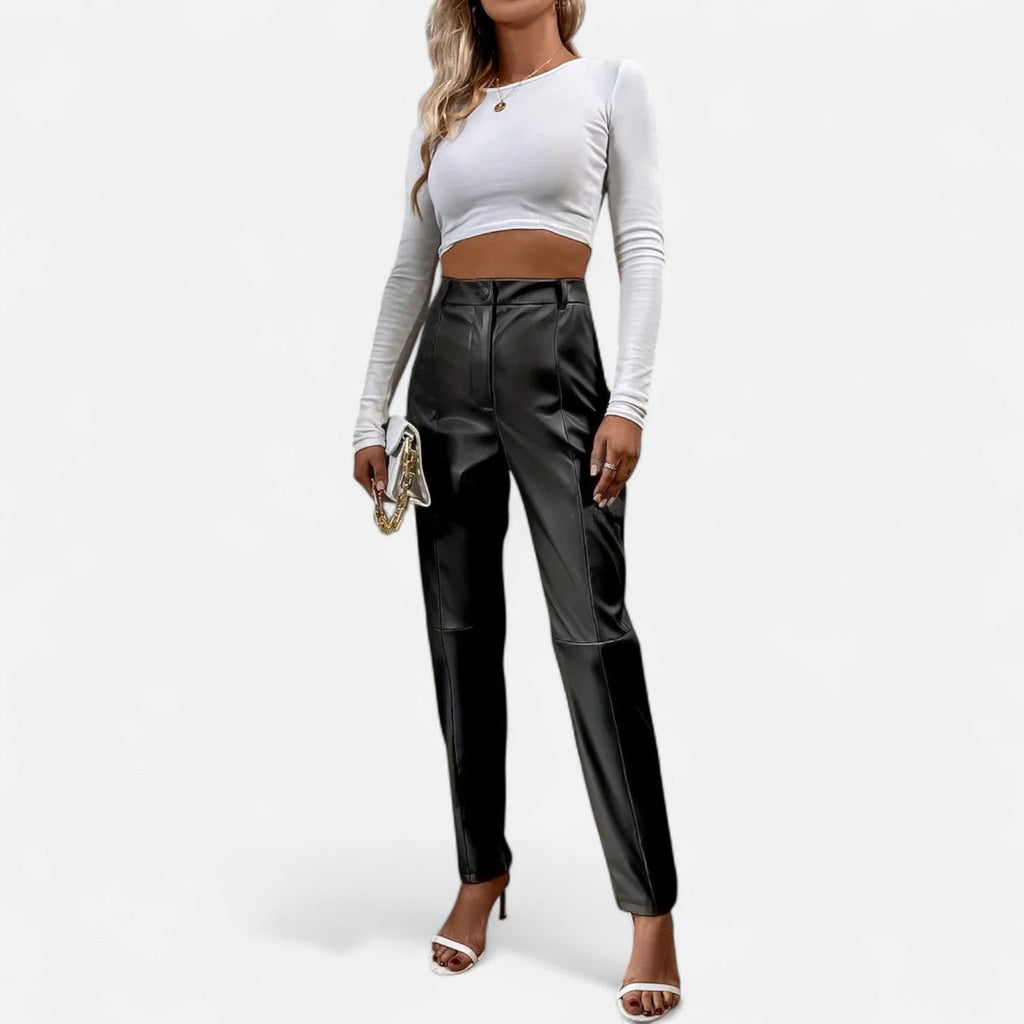 VELMAR | Damen High-Waist Kunstlederhose – Zeitlose Eleganz mit moderner Raffinesse