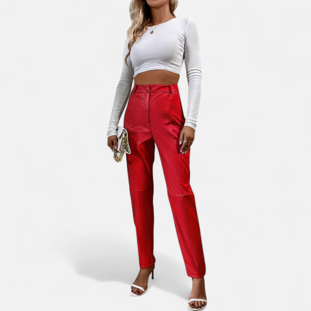 VELMAR | Damen High-Waist Kunstlederhose – Zeitlose Eleganz mit moderner Raffinesse