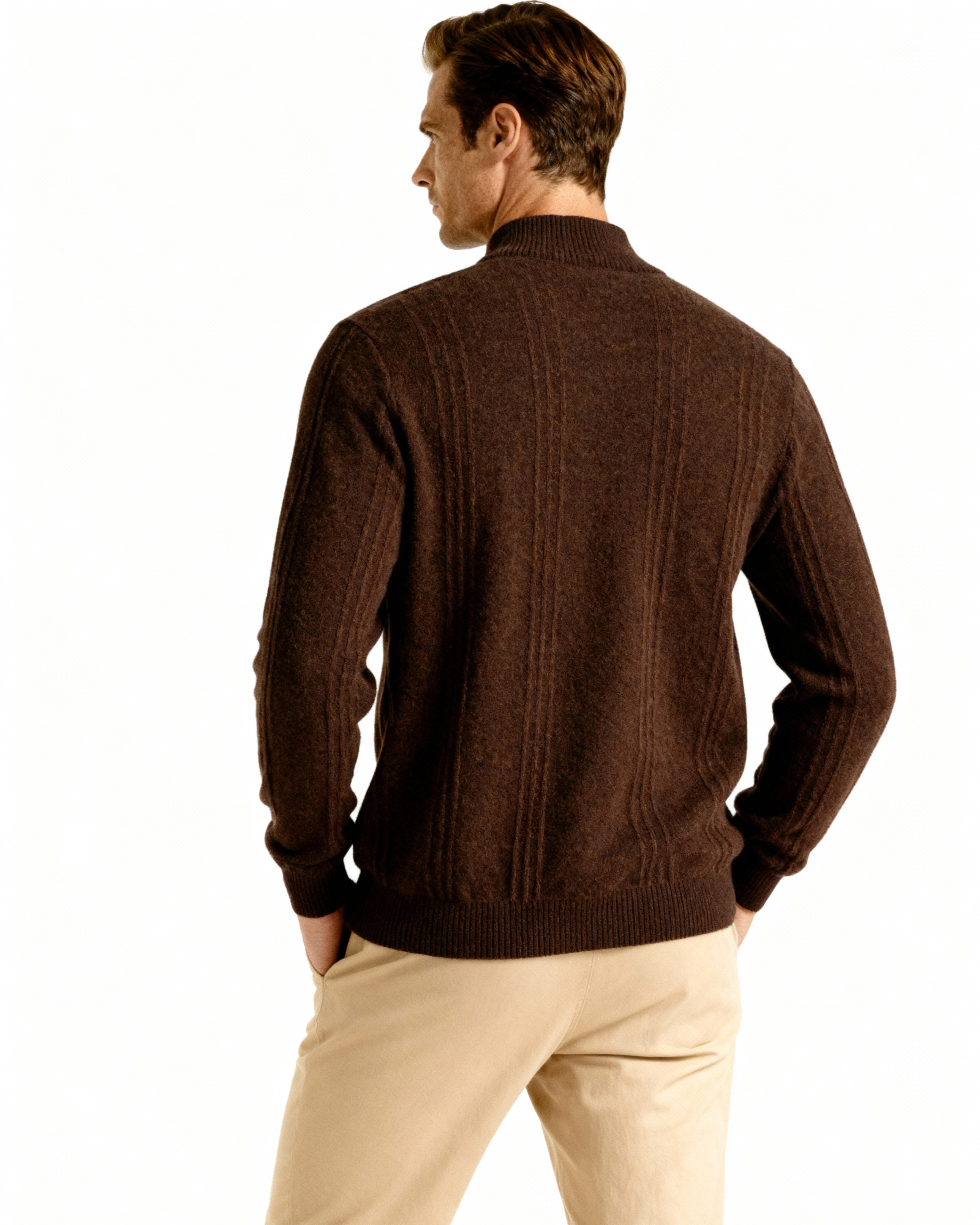 VELMAR | Herren Kaschmir-Strickpullover mit Reißverschluss Stehkragen