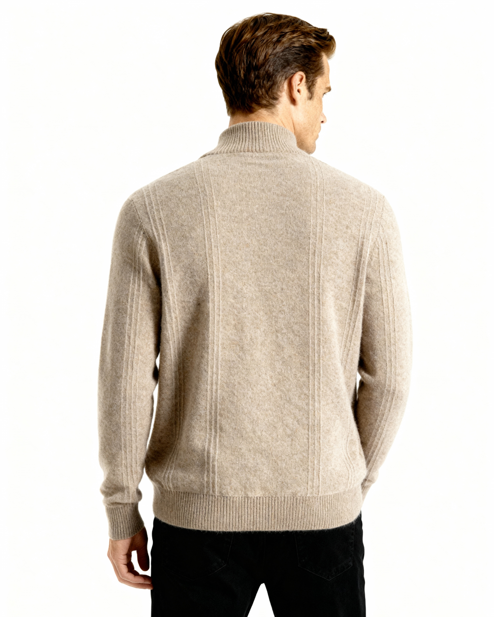 VELMAR | Herren Kaschmir-Strickpullover mit Reißverschluss Stehkragen